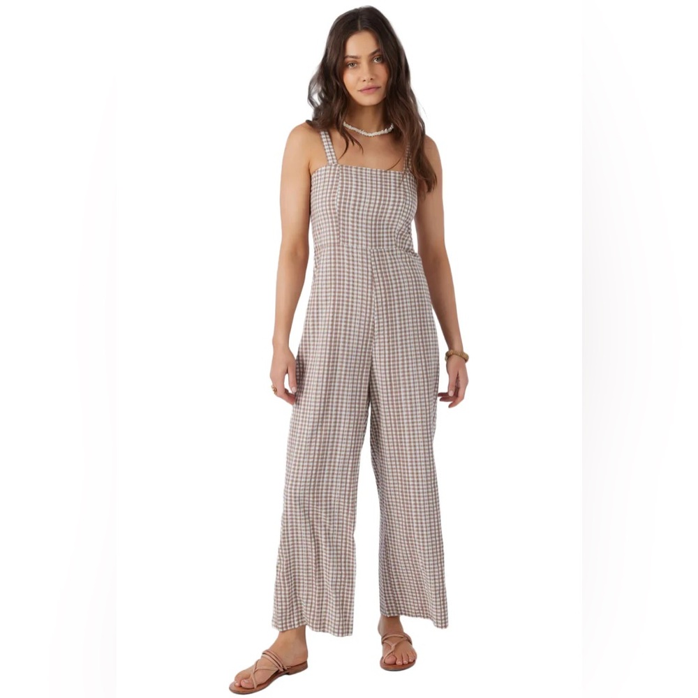 NWT O'Neill Brown and White Checkered Jumpsuit